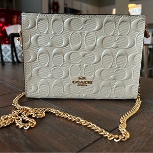 COACH Slim Crossbody In Signature Patent Leather Chalk with Gold Hardware.  NEW